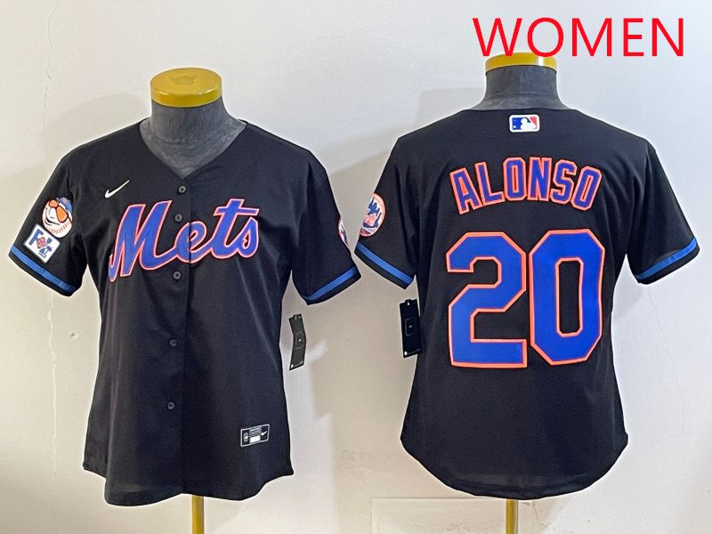Women 2025 New York Mets 20 Alonso Black Game Nike MLB Jersey style 7